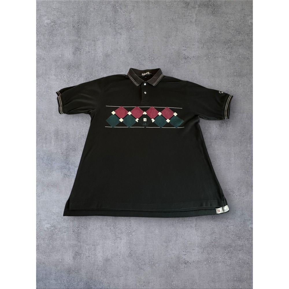 Vintage Ashworth Polo Shirt Mens XL Black Geometric Chenal Country Club